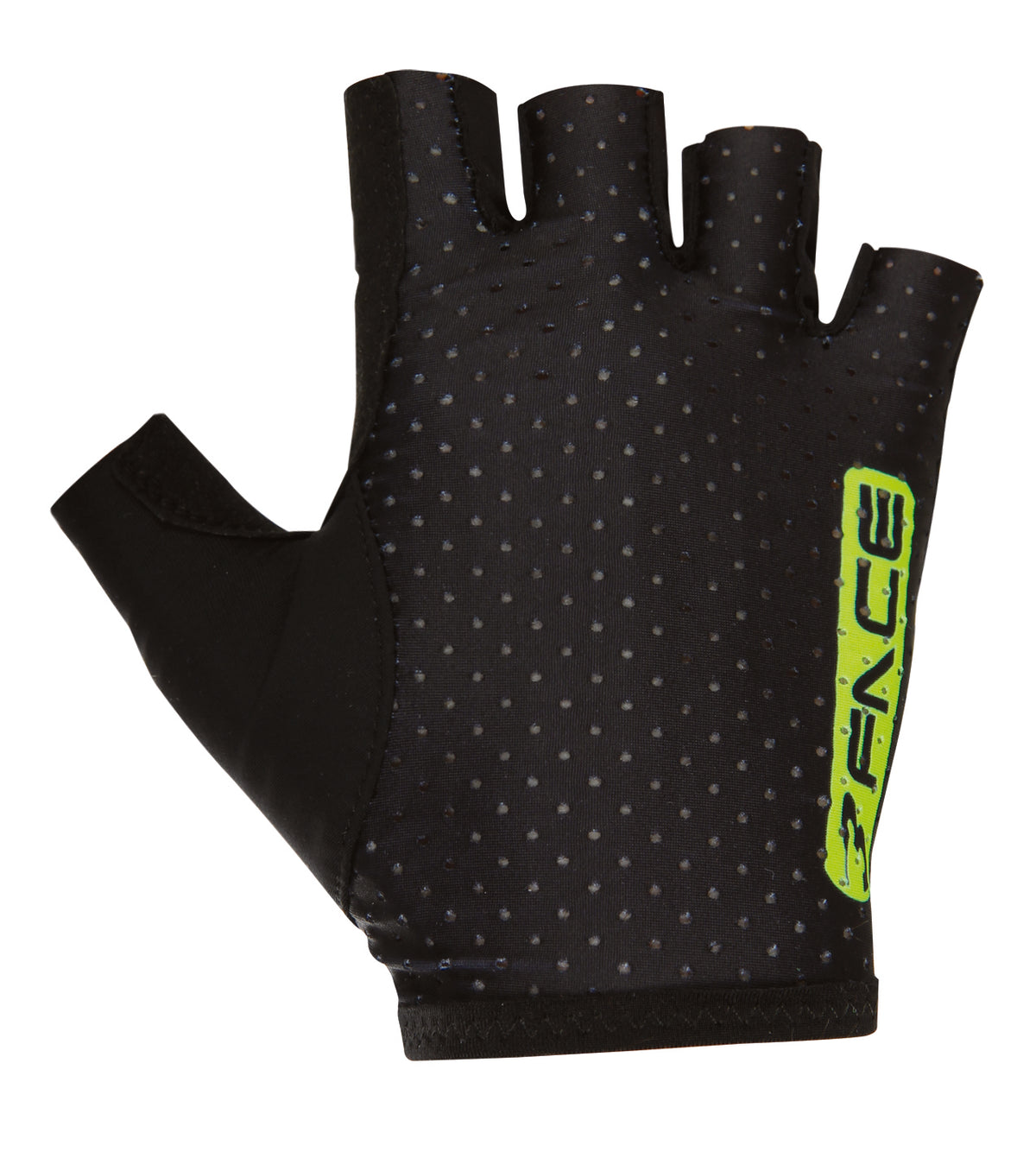 Schwarze Velo-Handschuhe von 3face mit rutschfester Innenfläche und auffälligem gelbem Logo. Das elastische, atmungsaktive Material sorgt für eine ideale Passform und bietet maximalen Halt auf dem Lenker. Perfekt für sportliche Velotouren und lange Fahrten.