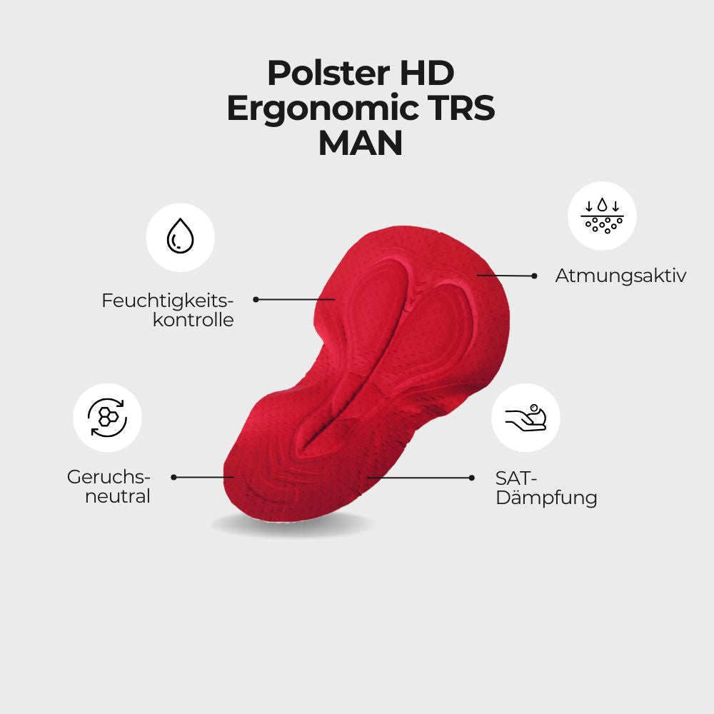 Das 3face HD Ergonomic TRS MAN Polster wurde speziell für lange Velotouren entwickelt. Mit ergonomischer Passform und fortschrittlicher Stossdämpfungstechnologie reduziert es Druckstellen und bietet höchsten Komfort. Ideal für ambitionierte Velofahrer.