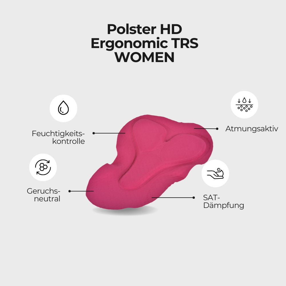Das 3face HD Ergonomic TRS WOMEN Polster wurde speziell für Velofahrerinnen entwickelt. Mit ergonomischer Passform und fortschrittlicher Stossdämpfungstechnologie reduziert es Druckstellen und bietet maximalen Komfort. Perfekt für lange Velotouren.
