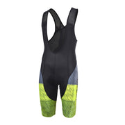 Die Velo-Trägerhose GRAPHITE von 3face in Gelb-Grau. Die enganliegende Passform sorgt für aerodynamische Effizienz, während das atmungsaktive Material den Feuchtigkeitstransport optimiert. Die breiten, elastischen Träger bieten stabilen Halt und höchsten Komfort auf langen Velotouren.