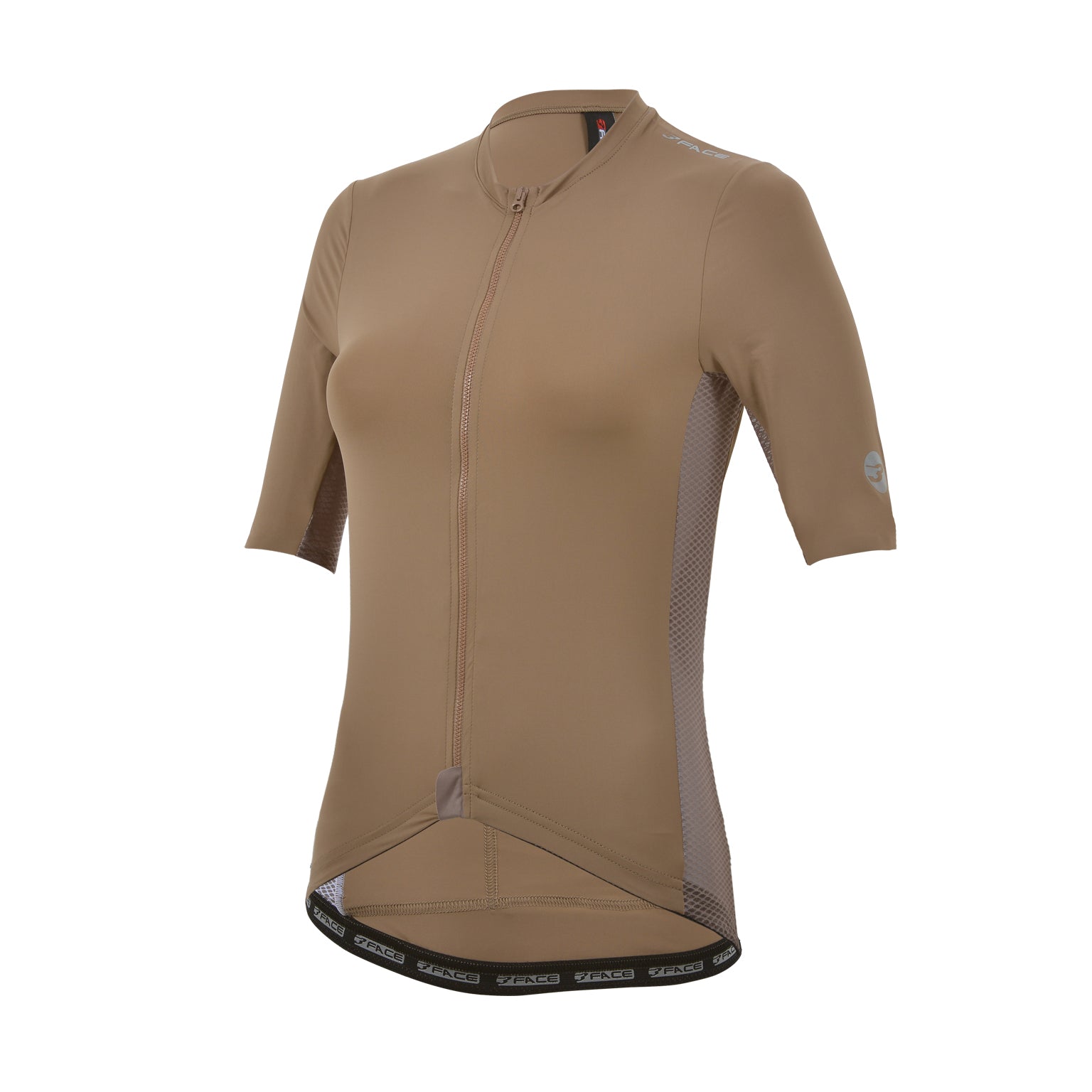 Ein elegantes Damen-Velotrikot der Marke 3face in der Farbe Argilla. Das enganliegende Design mit kurzem Reissverschluss und verlängerten Ärmeln bietet eine aerodynamische Passform für sportliche Fahrten. Die glatte Stoffstruktur unterstreicht den minimalistischen Stil. Ideal für modebewusste Velofahrerinnen.