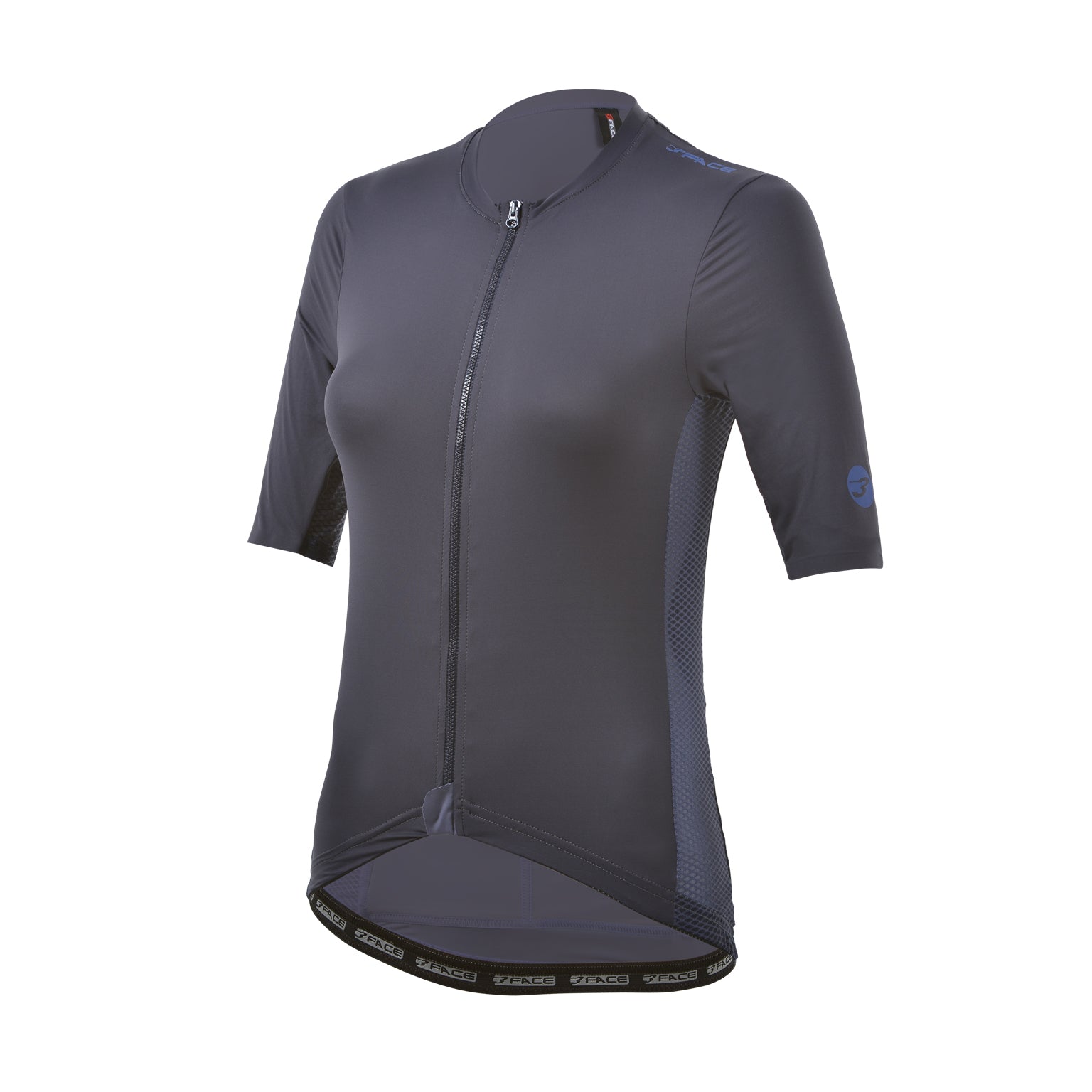 Ein elegantes Damen-Velotrikot der Marke 3face in der Farbe Graphite. Das enganliegende Design mit kurzem Reissverschluss und verlängerten Ärmeln bietet eine aerodynamische Passform für sportliche Fahrten. Die glatte Stoffstruktur unterstreicht den minimalistischen Stil. Ideal für modebewusste Velofahrerinnen.