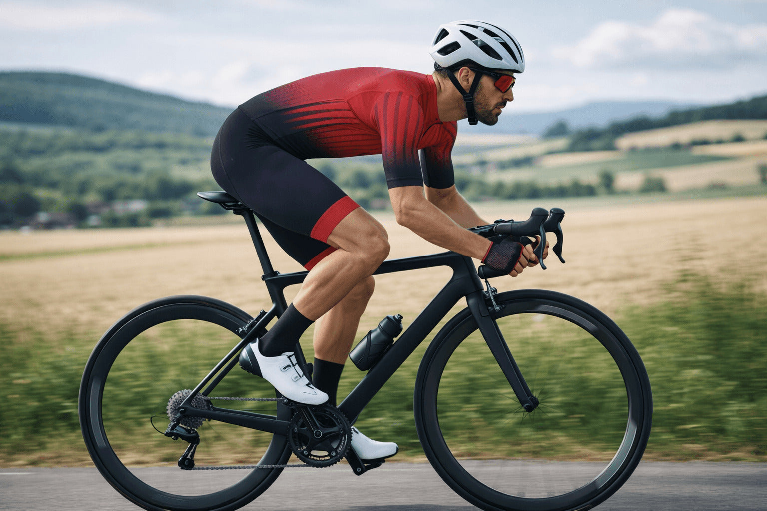 Das 3face Herren-Kurzarm-Velotrikot „Esteam“ in Schwarz und Rot präsentiert sich mit einem dynamischen Design. Der ergonomische Schnitt und das atmungsaktive Material bieten optimalen Tragekomfort. Der durchgehende Front-Reissverschluss ermöglicht individuelle Belüftung, während die drei Rückentaschen praktischen Stauraum für längere Fahrten bieten.