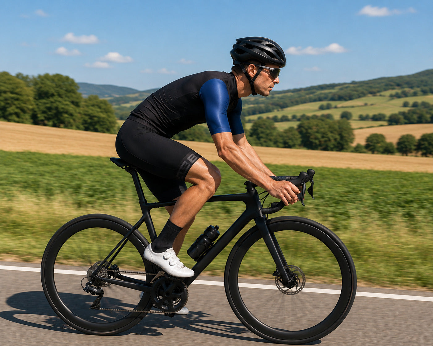 Das Kurzarm-Trikot METALLIC von 3face in stilvollem Blau mit Metallic-Effekt, aufgenommen von hinten. Die körpernahe Passform sorgt für eine aerodynamische Silhouette, während das atmungsaktive Material den Feuchtigkeitstransport unterstützt. Die verlängerte Rückenpartie mit praktischen Rückentaschen bietet zusätzlichen Stauraum für lange Velotouren. Perfekt für Fahrer, die Performance und modernes Design schätzen.