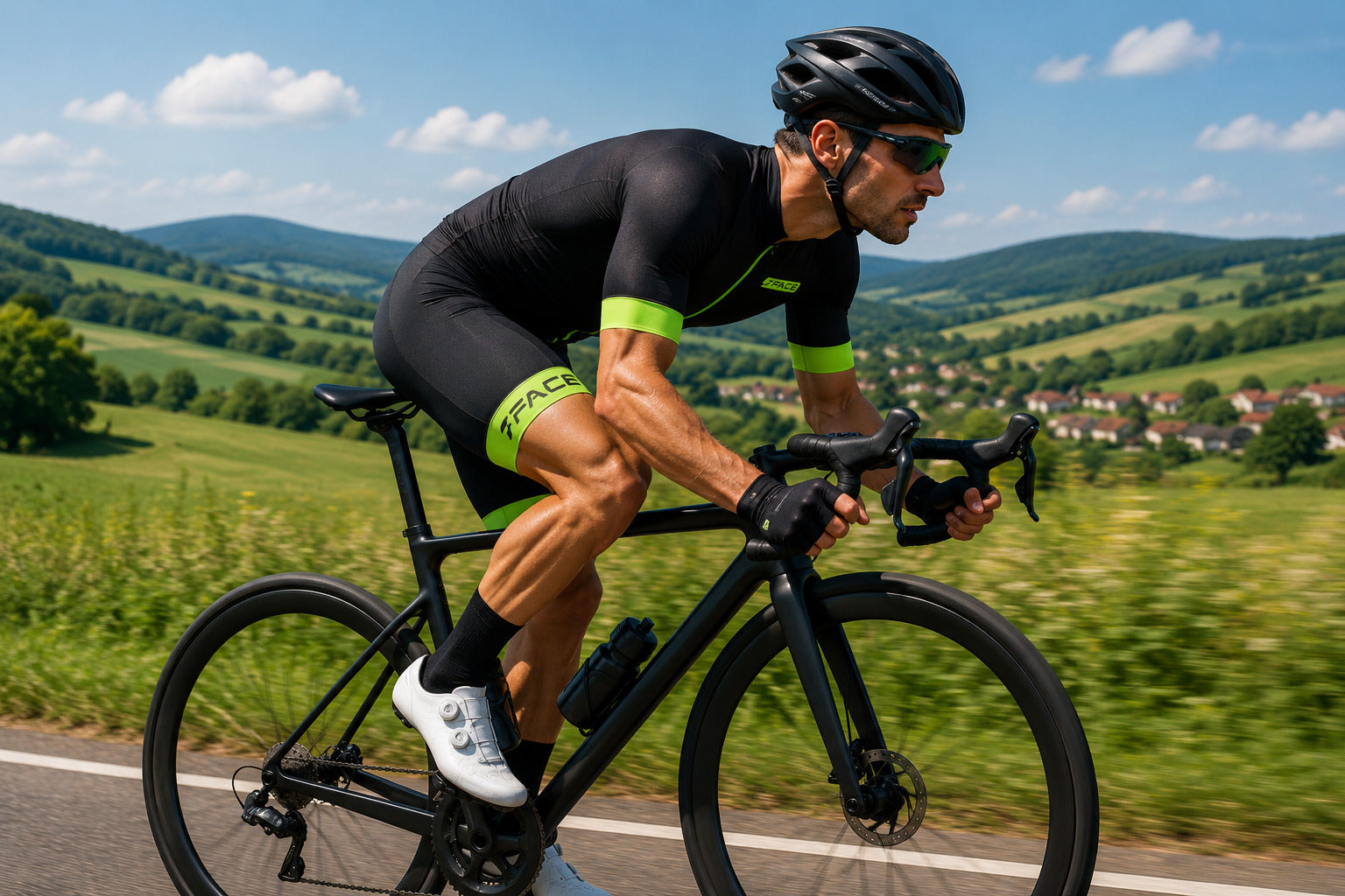 Das Kurzarm-Trikot SPEED von 3face in kräftigem Grün. Die körpernahe Passform sorgt für aerodynamische Effizienz, während das atmungsaktive Material eine optimale Belüftung bietet. Die verlängerte Rückenpartie mit praktischen Taschen ermöglicht zusätzlichen Stauraum für lange Velotouren. Perfekt für Fahrer, die Performance und Stil vereinen möchten.
