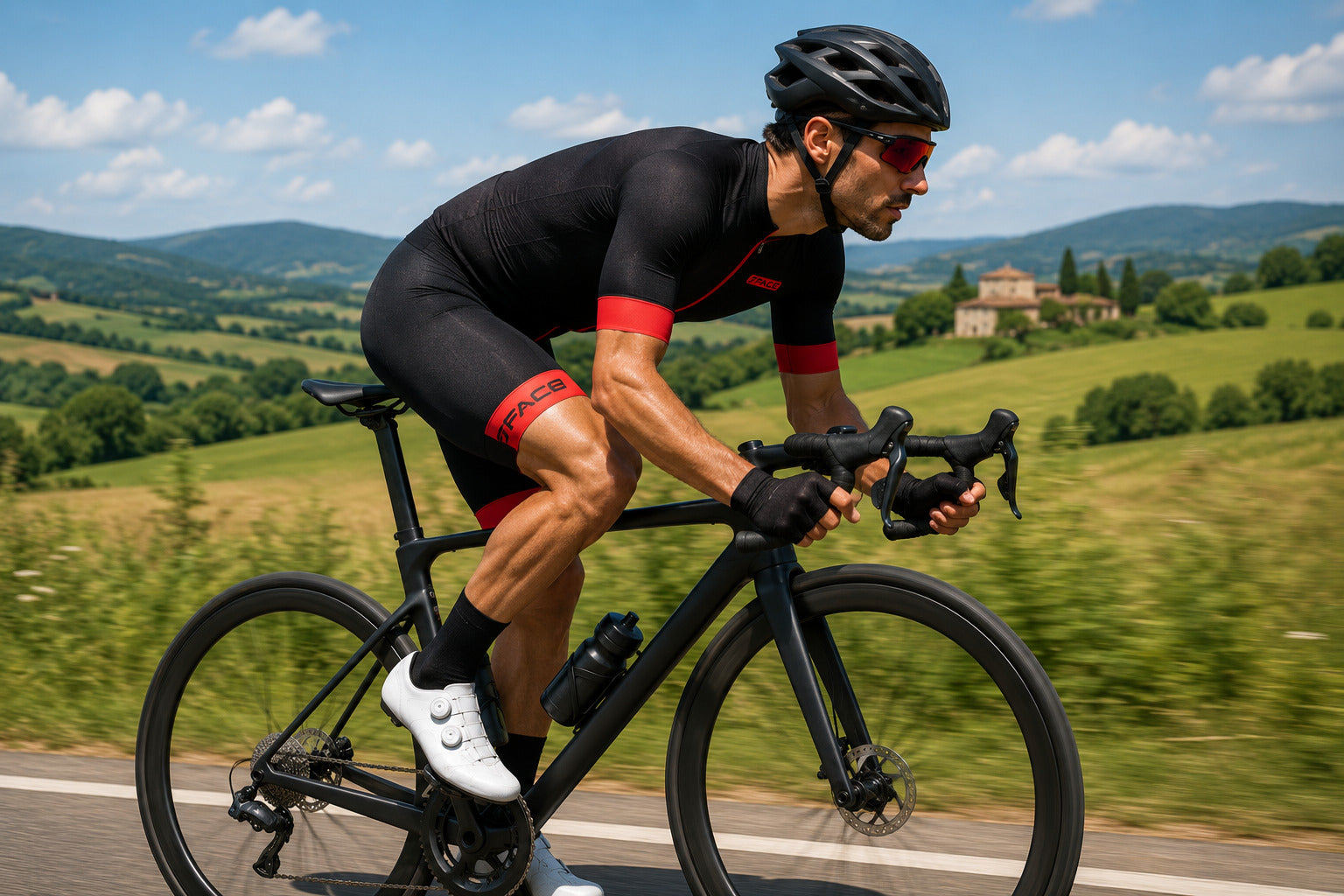 Das Kurzarm-Trikot SPEED von 3face in leuchtendem Rot. Die aerodynamische Passform sorgt für maximalen Komfort und optimale Performance auf dem Velo. Das atmungsaktive Material leitet Feuchtigkeit effizient ab, während die verlängerte Rückenpartie mit praktischen Taschen zusätzlichen Stauraum für lange Touren bietet. Perfekt für ambitionierte Velofahrer.
