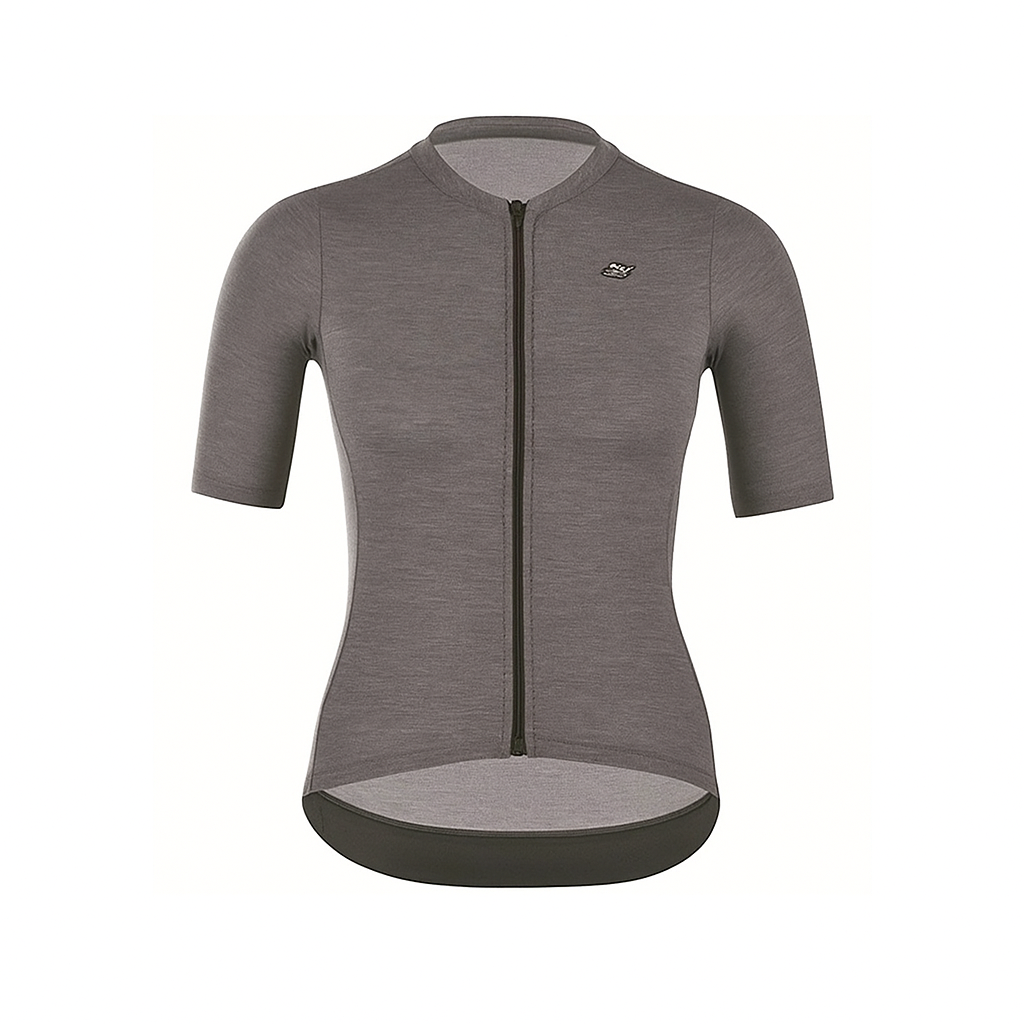 Das Icon Kurzarm-Velo-Trikot für Herren von 3face in Grau in der Vorderansicht. Das enganliegende Design sorgt für eine aerodynamische Passform, während das atmungsaktive Material Feuchtigkeit effizient ableitet. Der durchgehende Reissverschluss ermöglicht eine flexible Belüftung. Perfekt für sportliche Velofahrerinnen, die Komfort und Performance schätzen.